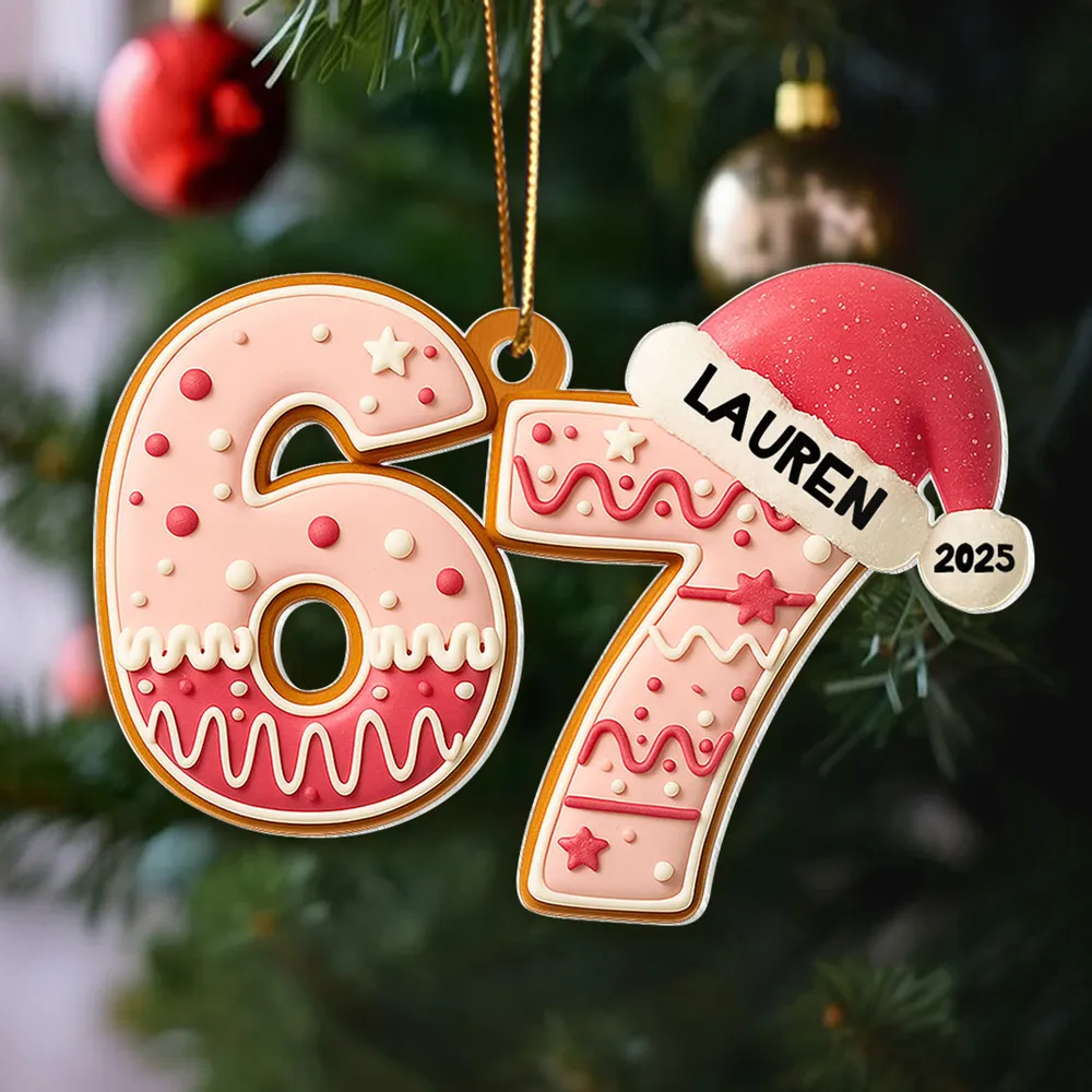Personalized Acrylic Ornament 67 Teen Slang Design for Christmas Tree, Unique Holiday Gift for Kids & Grandkids - Image 3
