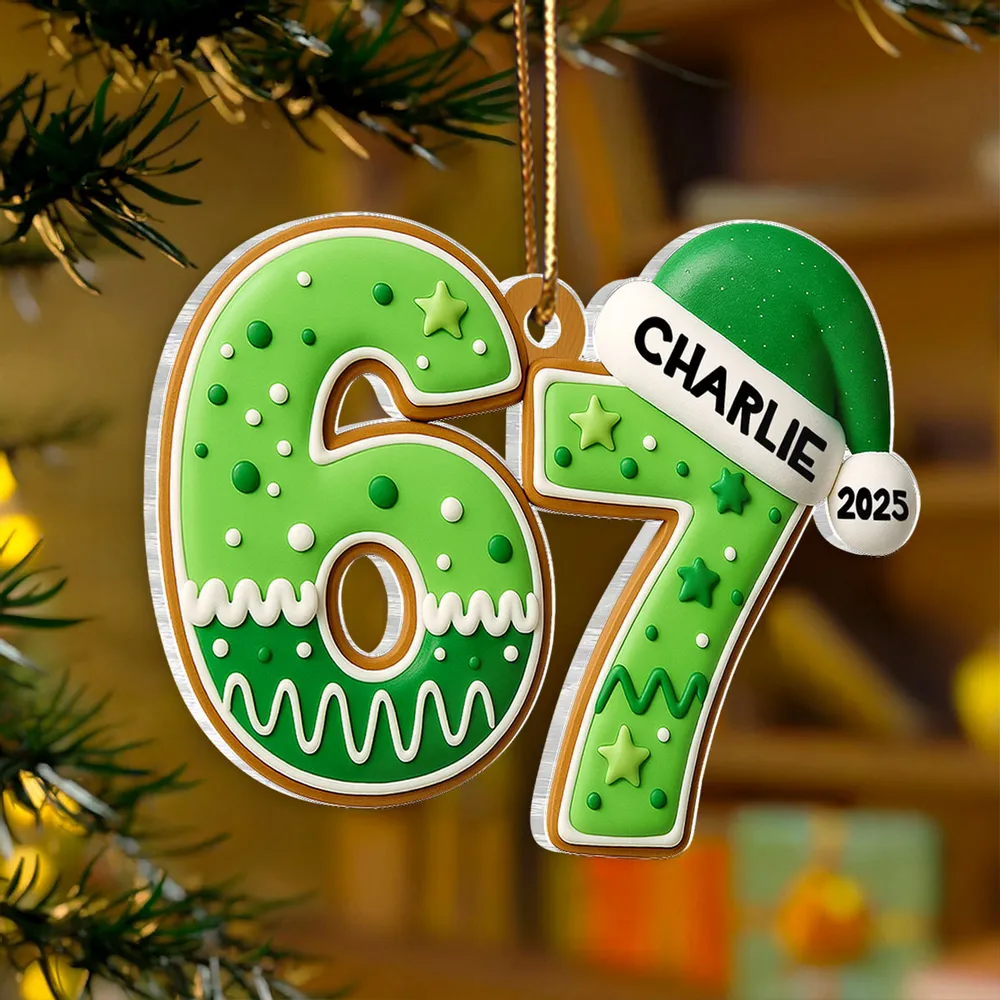 Personalized Acrylic Ornament 67 Teen Slang Design for Christmas Tree, Unique Holiday Gift for Kids & Grandkids - Image 5