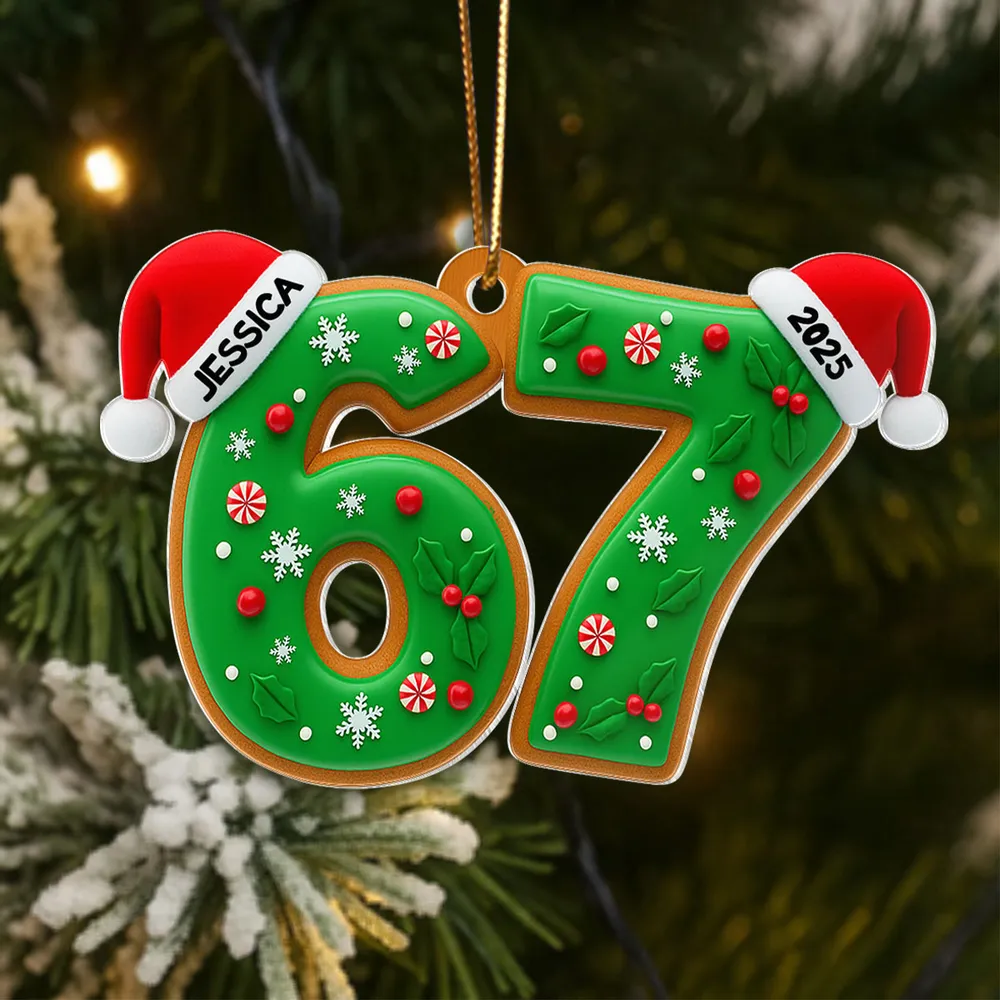 Personalized Acrylic Ornament 67 Design with Festive Holly Details, Funny Teen Tree Decor, Unique Christmas Gift - Image 5
