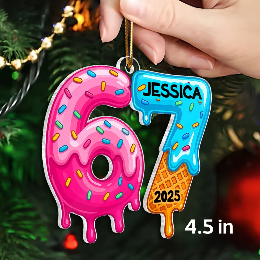 Personalized 6 7 Acrylic Ornament with Cute Dripping Sprinkles Design, Fun Teen Slang Christmas Tree Decor, Unique Holiday Gift for Kids & Grandkids - Image 2