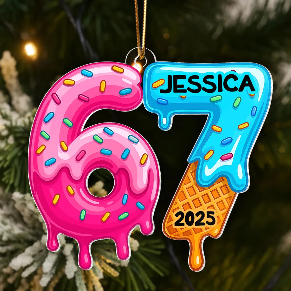 Personalized 6 7 Acrylic Ornament with Cute Dripping Sprinkles Design, Fun Teen Slang Christmas Tree Decor, Unique Holiday Gift for Kids & Grandkids - Image 5