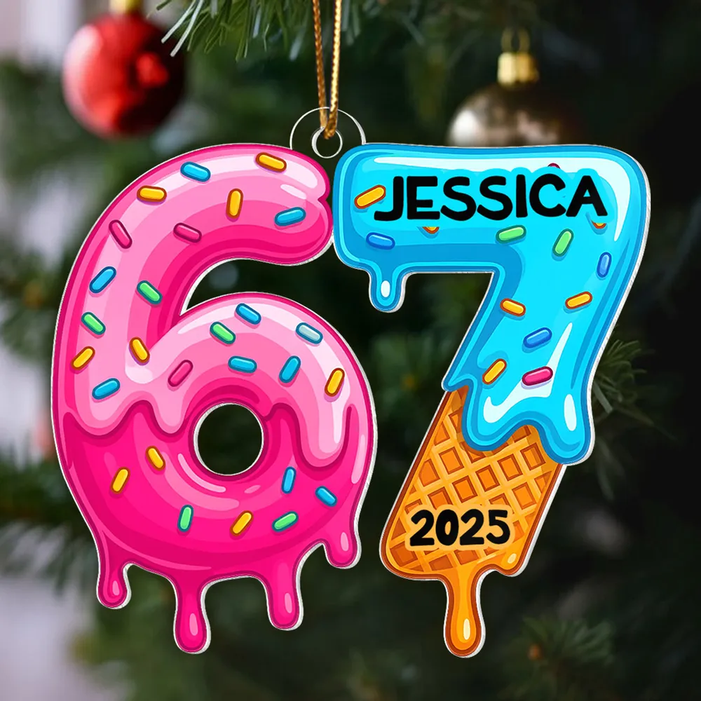 Personalized 6 7 Acrylic Ornament with Cute Dripping Sprinkles Design, Fun Teen Slang Christmas Tree Decor, Unique Holiday Gift for Kids & Grandkids - Image 6