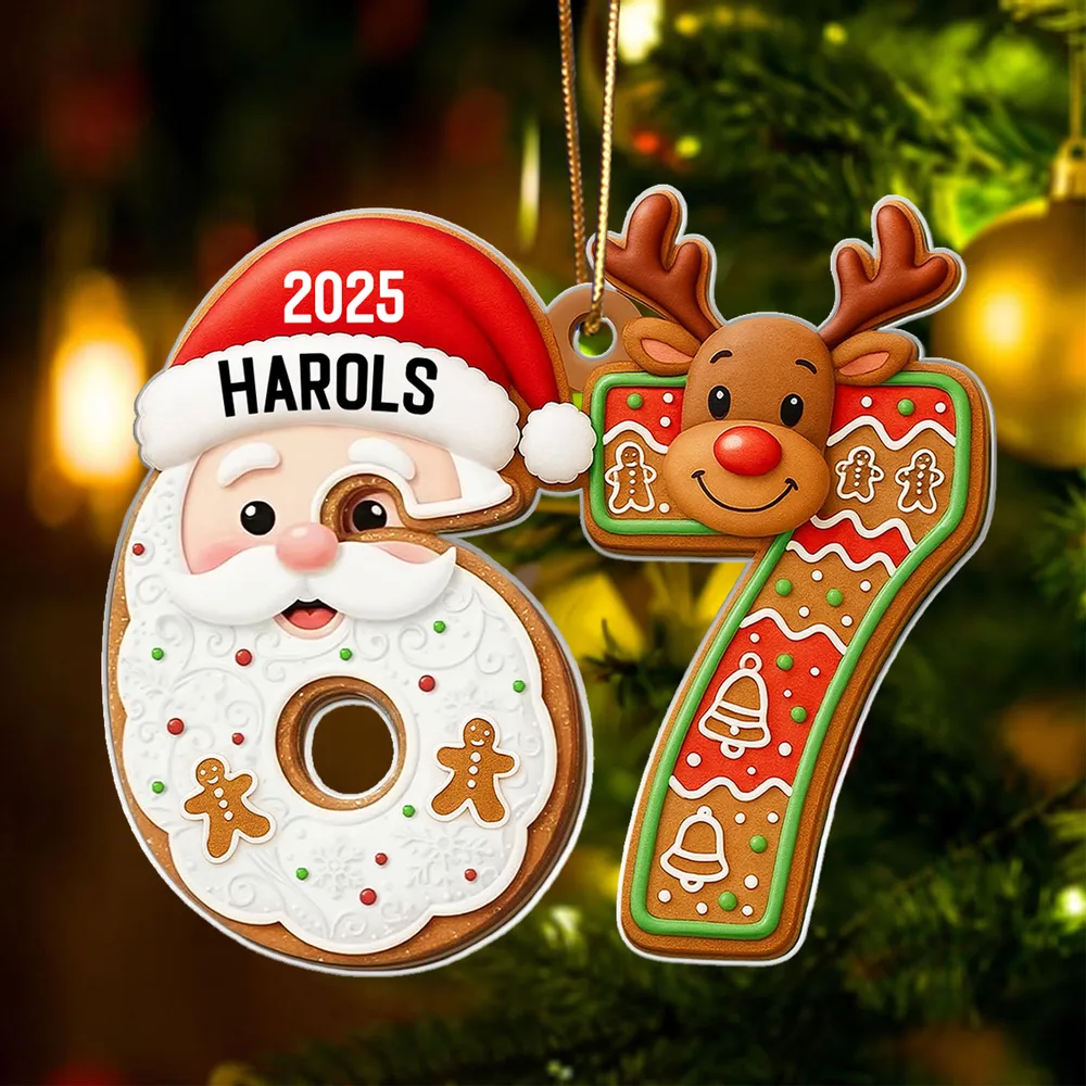 Custom Teen 6 7 Acrylic Ornament with Santa Claus & Reindeer, Funny Gen Z Christmas Tree Keepsake, Unique Gift for Kids