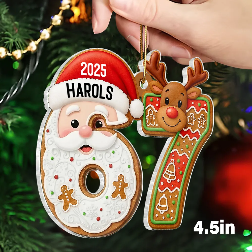 Custom Teen 6 7 Acrylic Ornament with Santa Claus & Reindeer, Funny Gen Z Christmas Tree Keepsake, Unique Gift for Kids - Image 2