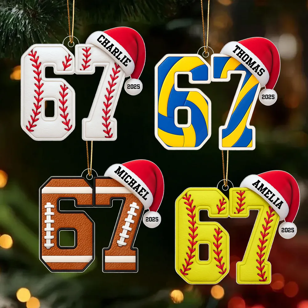 Funny 67 Sports Acrylic Ornament for Teens, Basketball & Football Design, Unique Christmas Tree Gift - Image 3