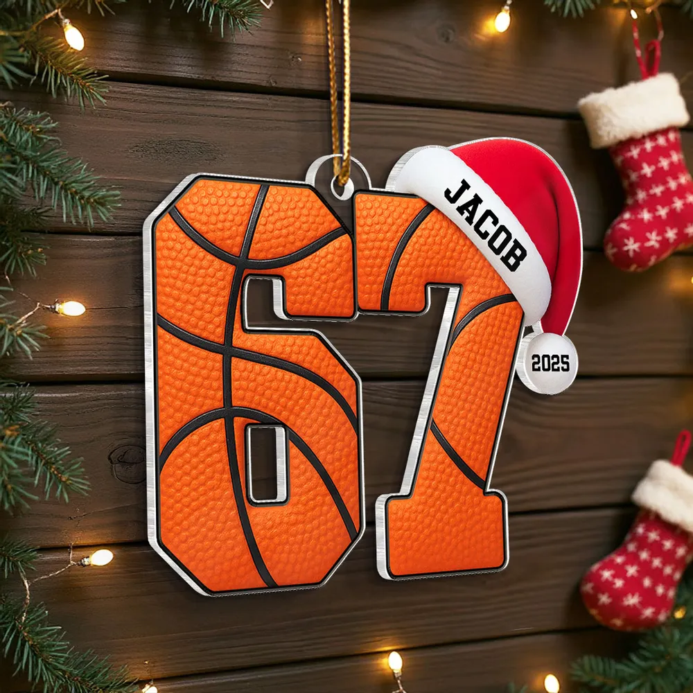 Funny 67 Sports Acrylic Ornament for Teens, Basketball & Football Design, Unique Christmas Tree Gift - Image 5