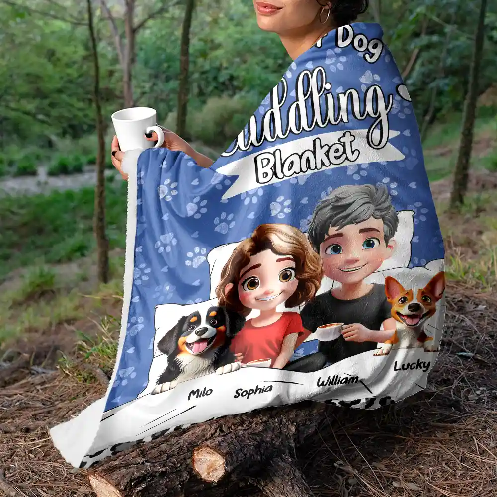 Our Dog Cuddling Fleece Blanket – Personalized Family & Dogs Bedtime Scene, Warm Lightweight Throw, Creative Gift for Pet Parents - Image 6
