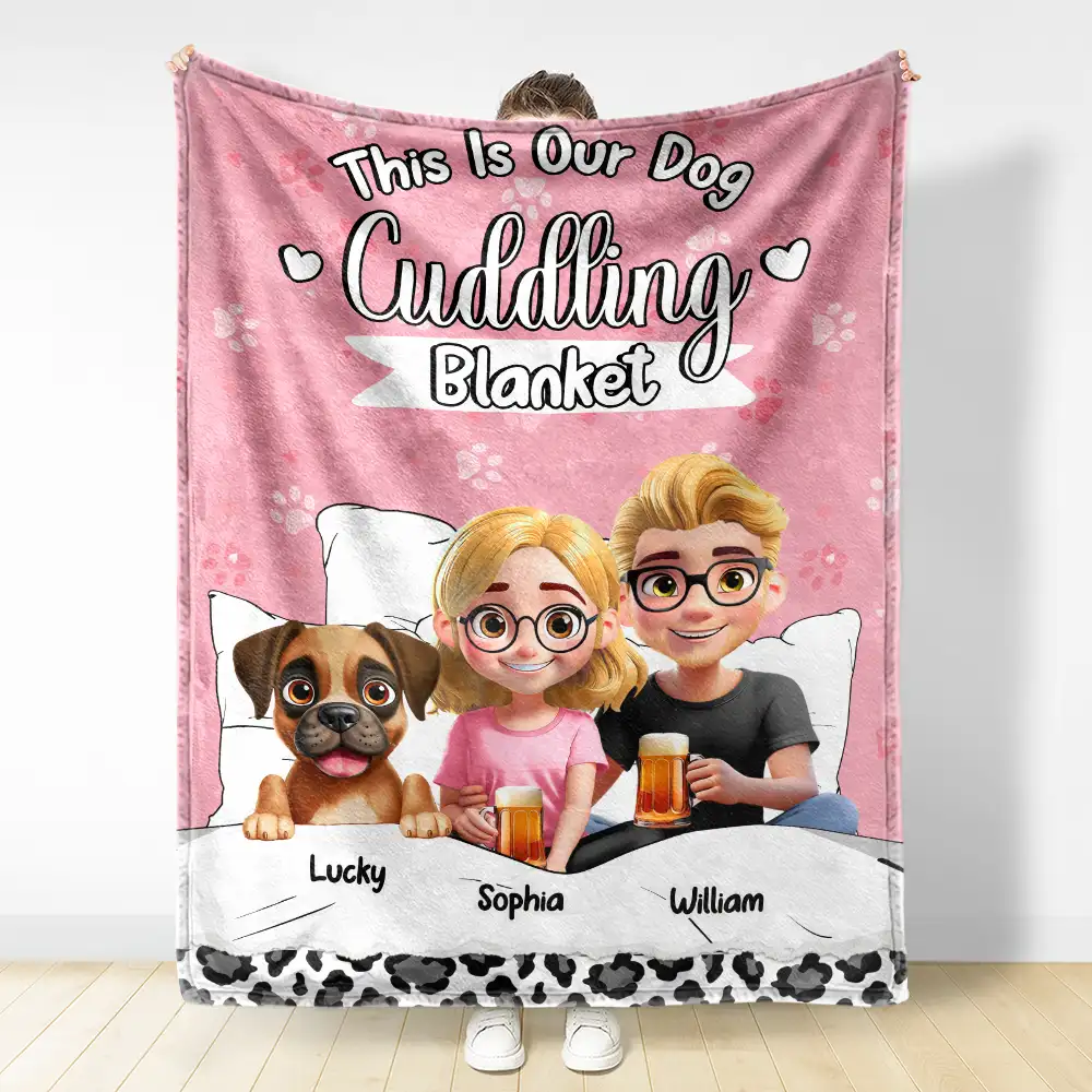 Our Dog Cuddling Fleece Blanket – Personalized Family & Dogs Bedtime Scene, Warm Lightweight Throw, Creative Gift for Pet Parents - Image 7