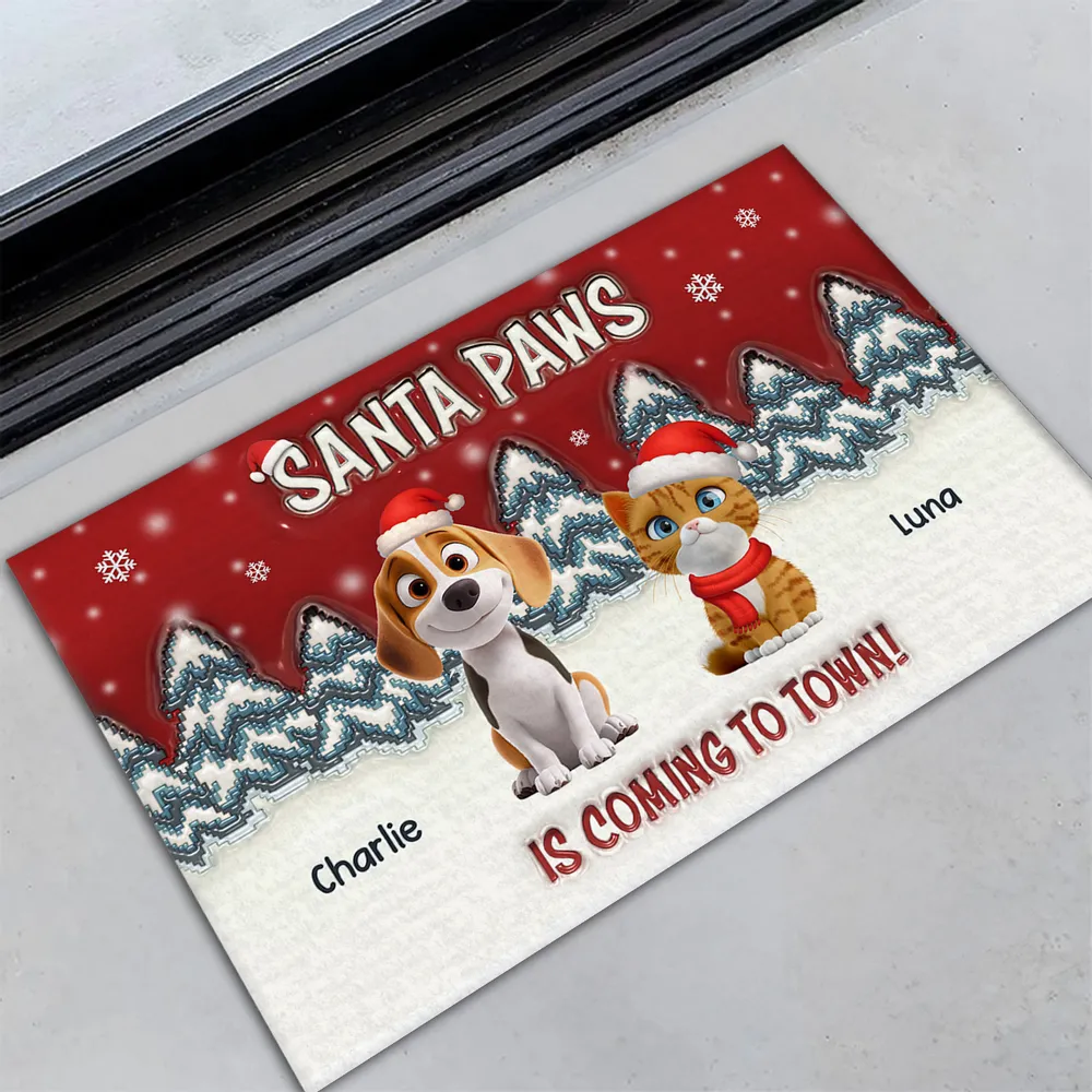Personalized Santa Paws Standard Doormat with Custom Pets, Festive Entryway Decor & Unique Christmas Gift for Pet Lovers - Image 2