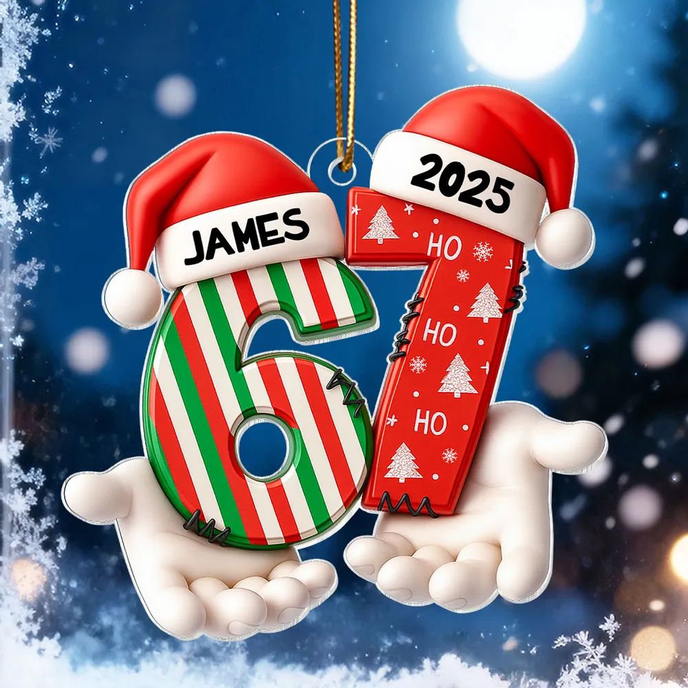 Personalized Acrylic Ornament Six Seven Trend with Santa Hats – Custom Kids Christmas Tree Decor & Unique Holiday Gift - Image 3