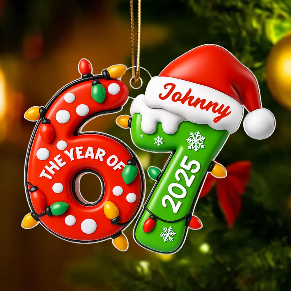 Custom Six Seven Acrylic Ornament for Christmas, Festive Santa Hat Design for Grandkids & Gen Alpha, Cute Keepsake Gift for Holiday Celebration - Image 2