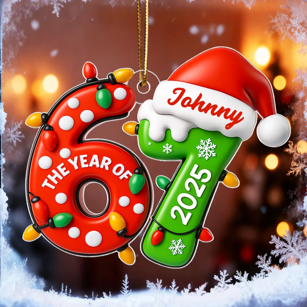 Custom Six Seven Acrylic Ornament for Christmas, Festive Santa Hat Design for Grandkids & Gen Alpha, Cute Keepsake Gift for Holiday Celebration - Image 5