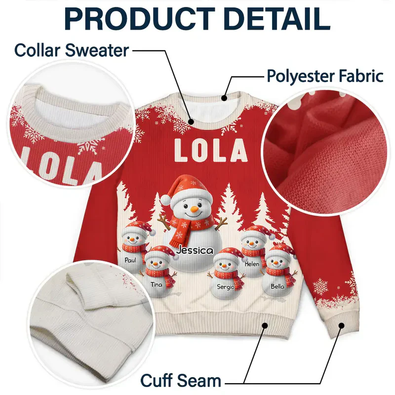 Personalized Grandma Printed Sweatshirt with Cute Snowman Grandkids, Cozy Christmas Gift for Nana - Image 4