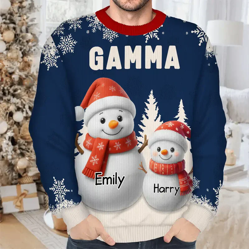 Personalized Grandma Printed Sweatshirt with Cute Snowman Grandkids, Cozy Christmas Gift for Nana - Image 5