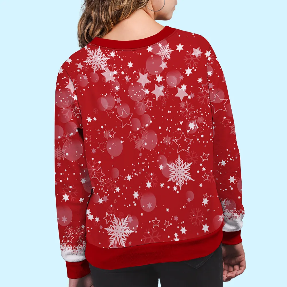 Custom Grandma Printed Sweatshirt with Cartoon Face & Holiday Lights, Festive Family Christmas Gift Idea - Image 3