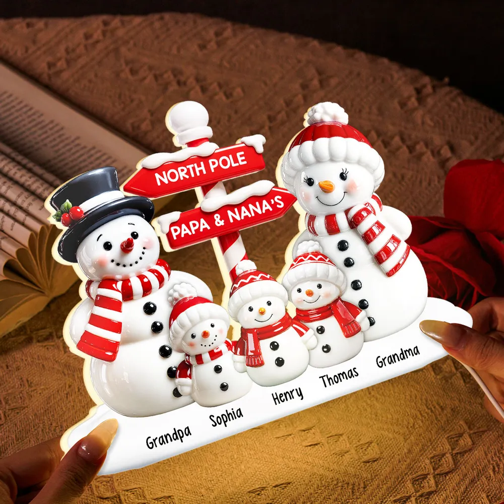 Personalized Acrylic Light Box with Snowman Family, North Pole Sign & Soft Warm Glow – Cute Christmas Decor & Unique Gift for Grandparents - Image 8