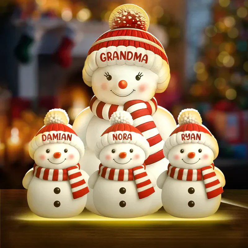 Personalized Acrylic Light Box Snowman Family for Grandma & Grandpa, Warm Glow Christmas Décor, Unique Keepsake Gift for Grandkids - Image 2