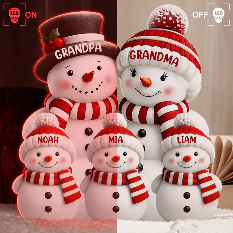 Personalized Acrylic Light Box Snowman Family for Grandma & Grandpa, Warm Glow Christmas Décor, Unique Keepsake Gift for Grandkids - Image 3