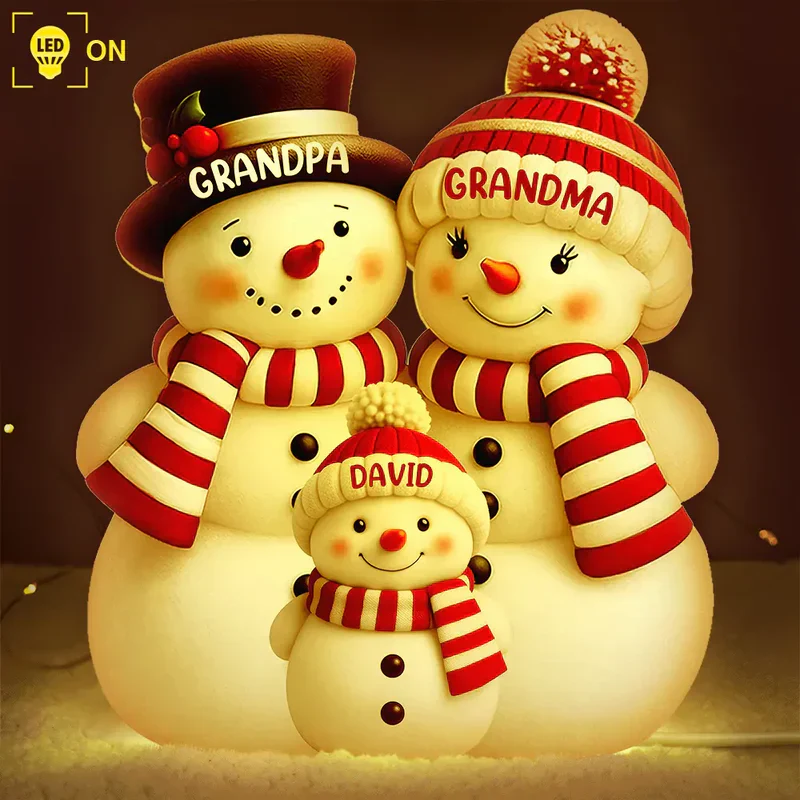 Personalized Acrylic Light Box Snowman Family for Grandma & Grandpa, Warm Glow Christmas Décor, Unique Keepsake Gift for Grandkids - Image 5