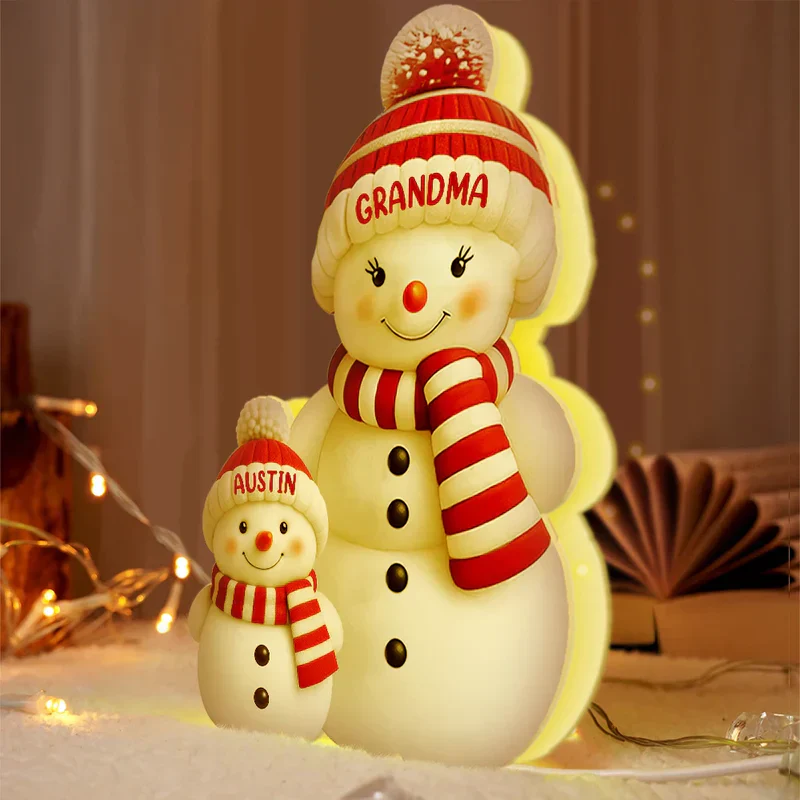 Personalized Acrylic Light Box Snowman Family for Grandma & Grandpa, Warm Glow Christmas Décor, Unique Keepsake Gift for Grandkids - Image 6