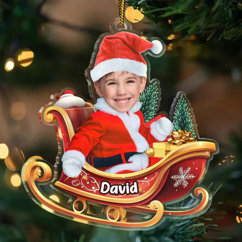 Personalized Baby Santa Acrylic Ornament in Sleigh – Custom Photo Christmas Ornament, Festive Tree Decor & Unique Holiday Gift - Image 6