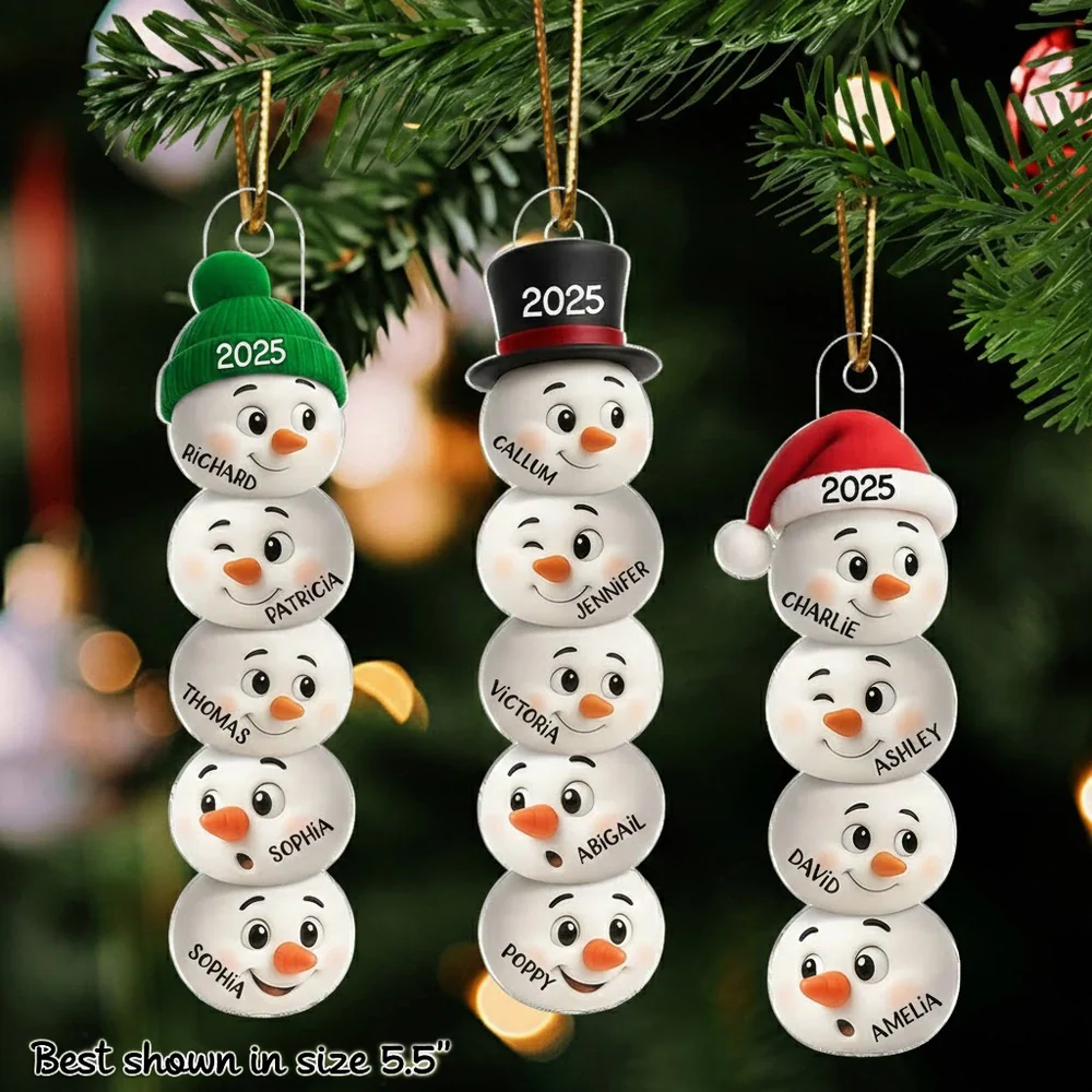 Cute Snowman Family Acrylic Ornament Personalized for Christmas โ Funny Faces Holiday Decoration & Heartwarming Gift for Loved Ones