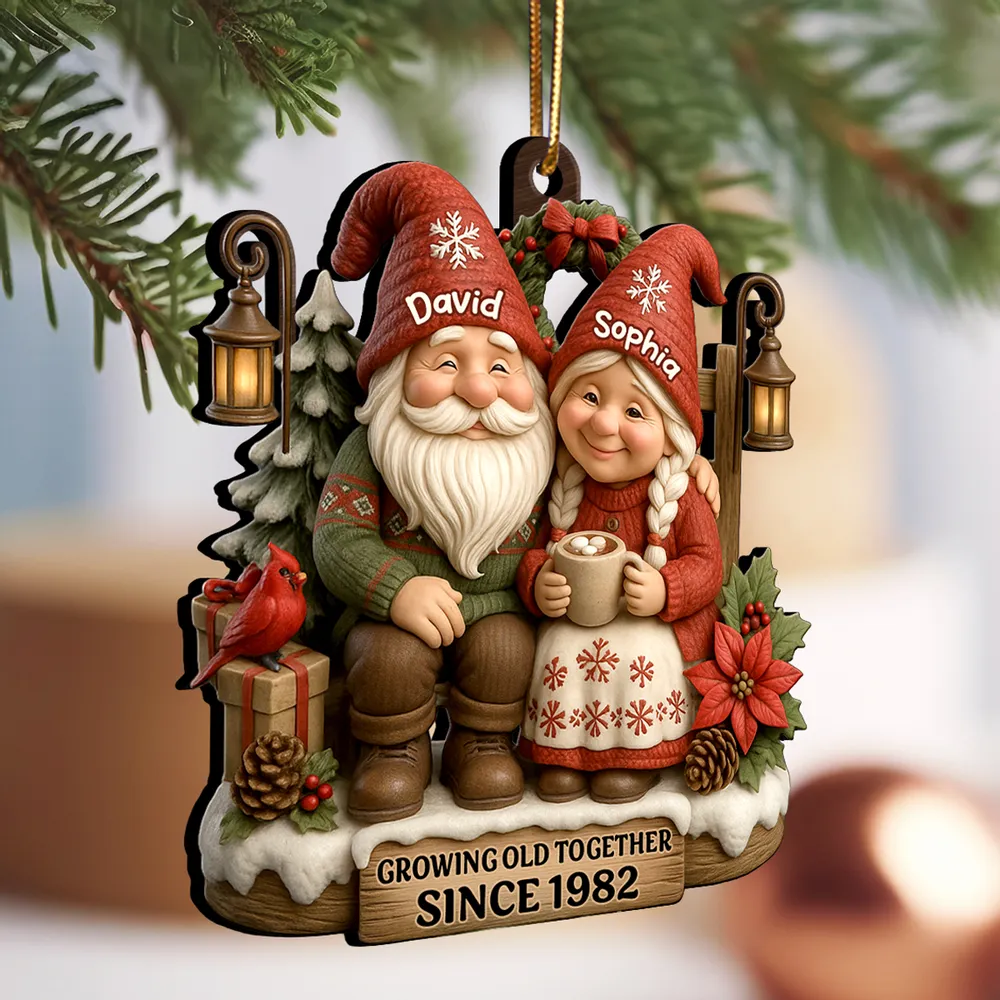 Personalized Wooden Ornament for Couples Growing Old Together – Cute Gnome Design, Christmas Tree Decoration, Unique Romantic Gift - Image 2