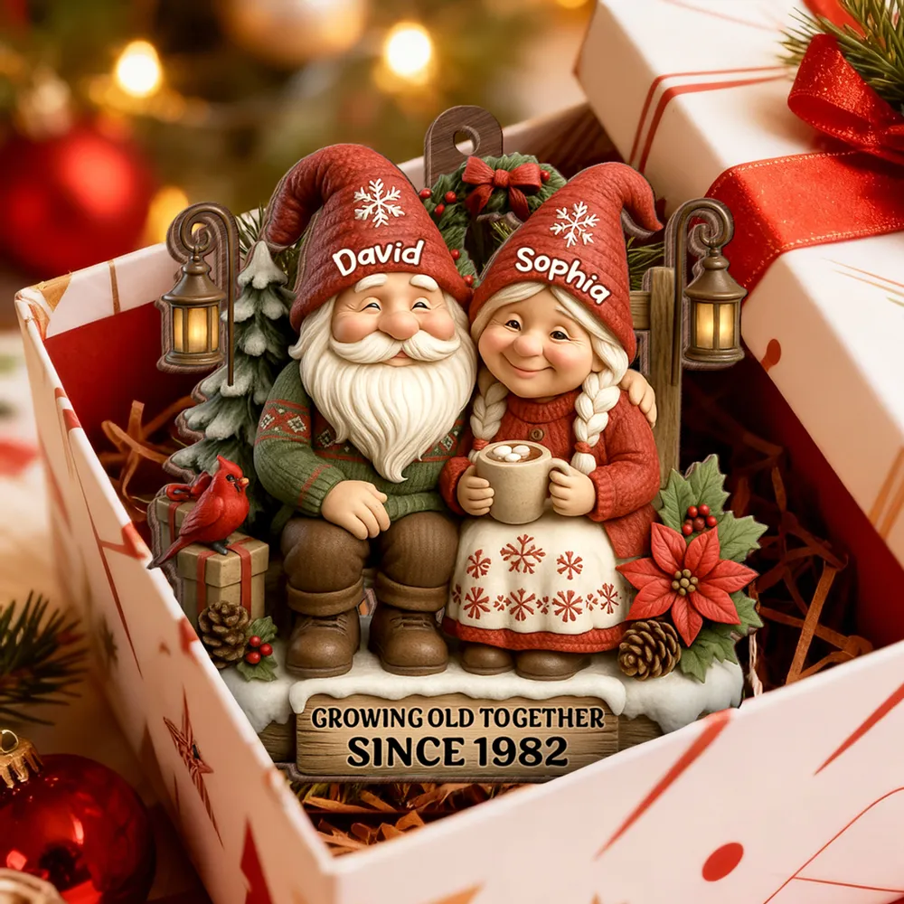 Personalized Wooden Ornament for Couples Growing Old Together – Cute Gnome Design, Christmas Tree Decoration, Unique Romantic Gift - Image 3