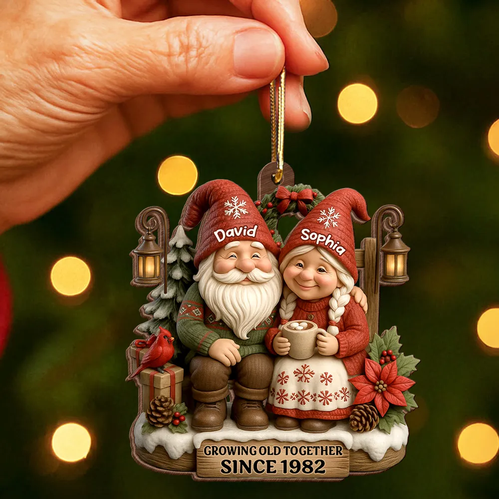 Personalized Wooden Ornament for Couples Growing Old Together – Cute Gnome Design, Christmas Tree Decoration, Unique Romantic Gift - Image 6
