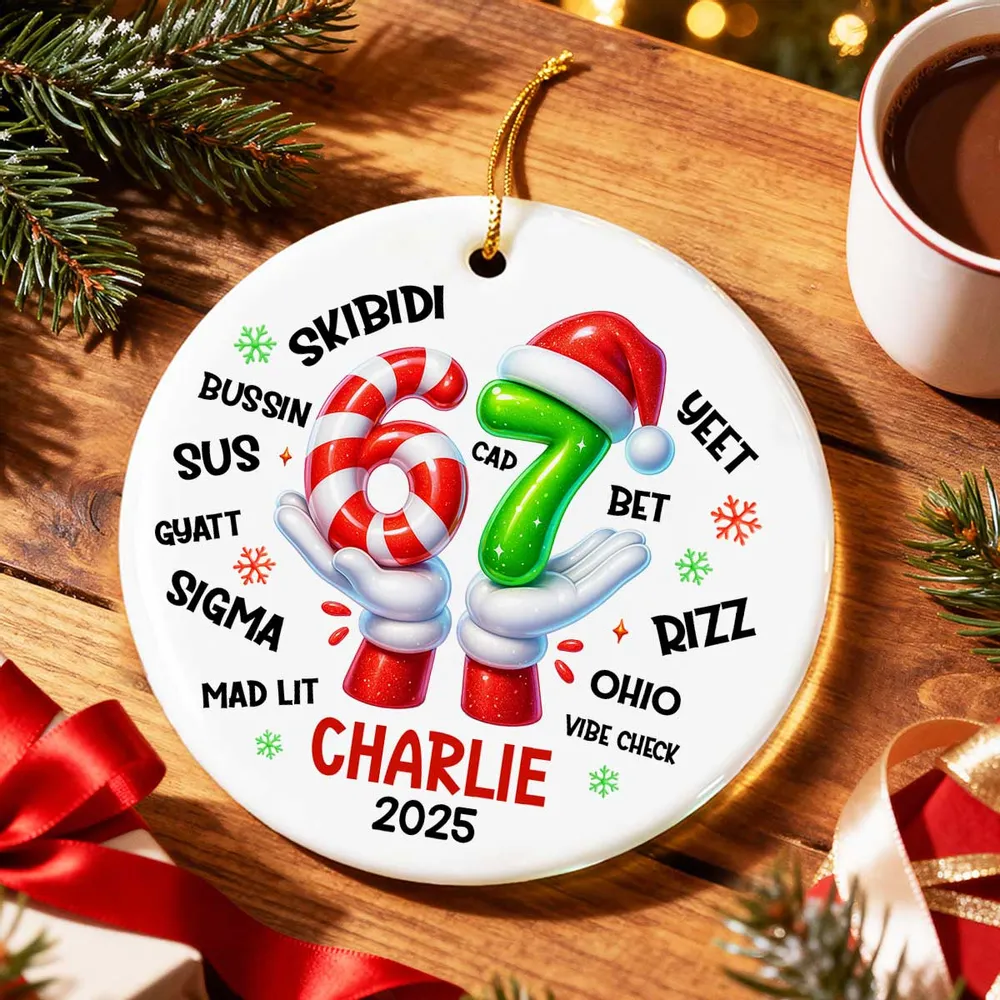 Personalized Ceramic Ornament with Six Seven Slang Design, Funny Gen Alpha Christmas Ornament, Unique Teen Gift for Tree Decorating & Holiday Laughs - Image 10