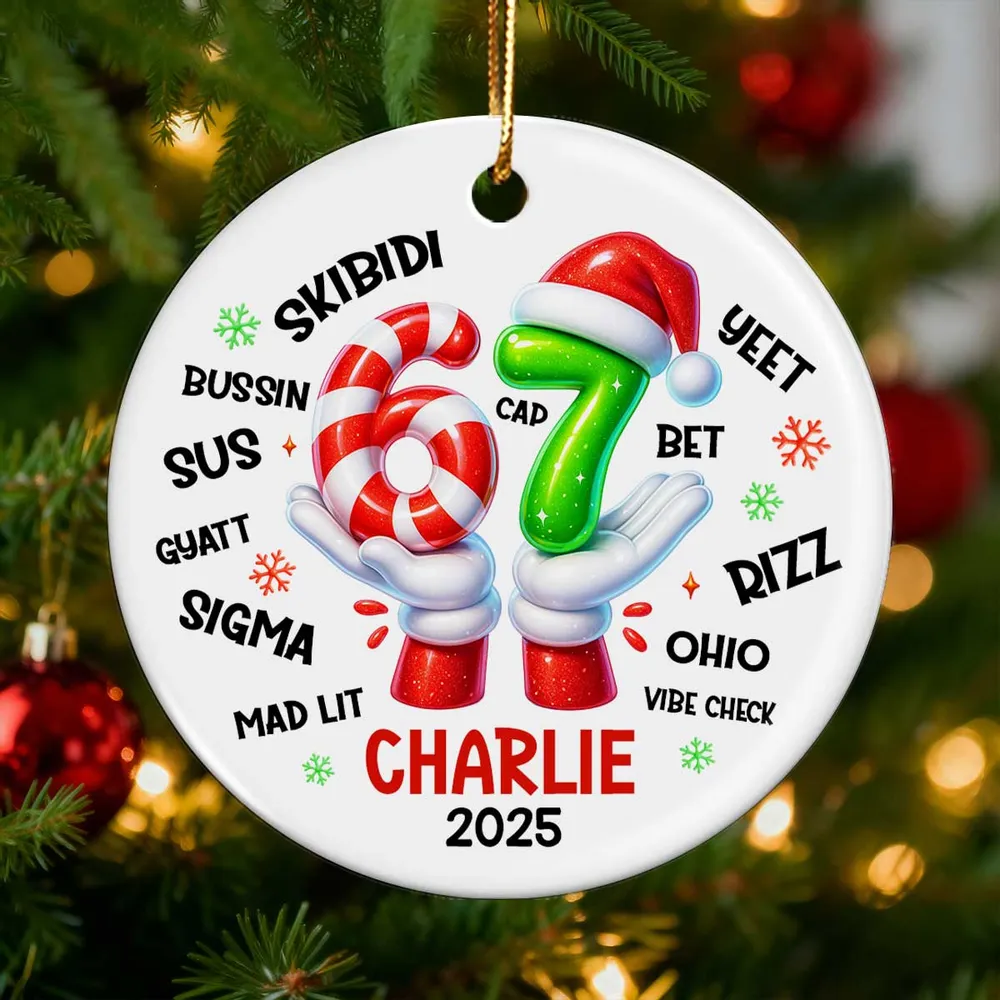 Personalized Ceramic Ornament with Six Seven Slang Design, Funny Gen Alpha Christmas Ornament, Unique Teen Gift for Tree Decorating & Holiday Laughs - Image 2