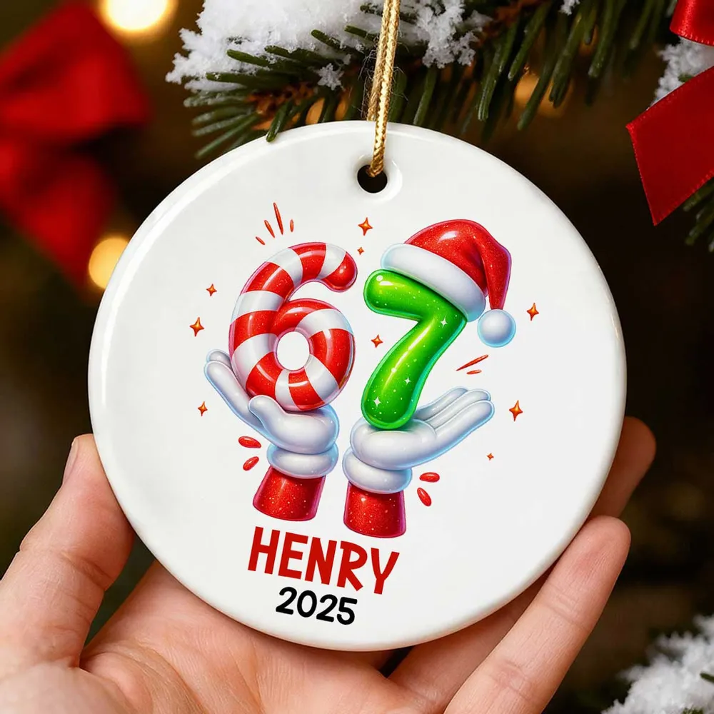 Personalized Ceramic Ornament with Six Seven Slang Design, Funny Gen Alpha Christmas Ornament, Unique Teen Gift for Tree Decorating & Holiday Laughs - Image 7