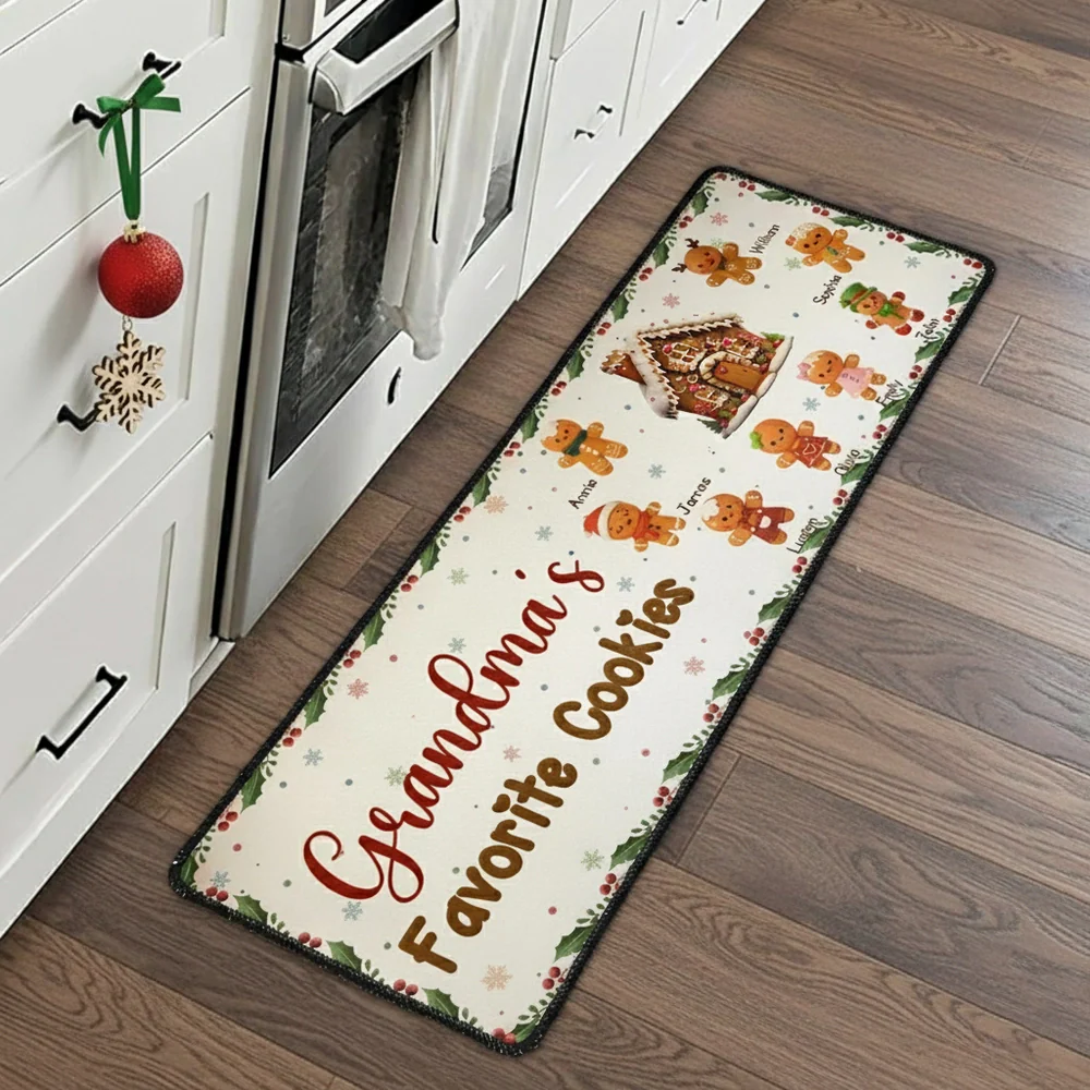 Personalized Standard Doormat for Grandma – Gingerbread Kitchen Runner, Custom Family Design, Cute Holiday Gift Idea