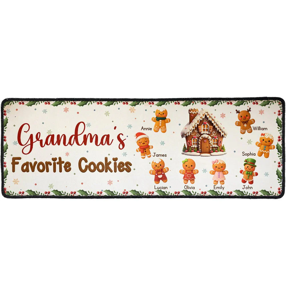 Personalized Standard Doormat for Grandma – Gingerbread Kitchen Runner, Custom Family Design, Cute Holiday Gift Idea - Image 2