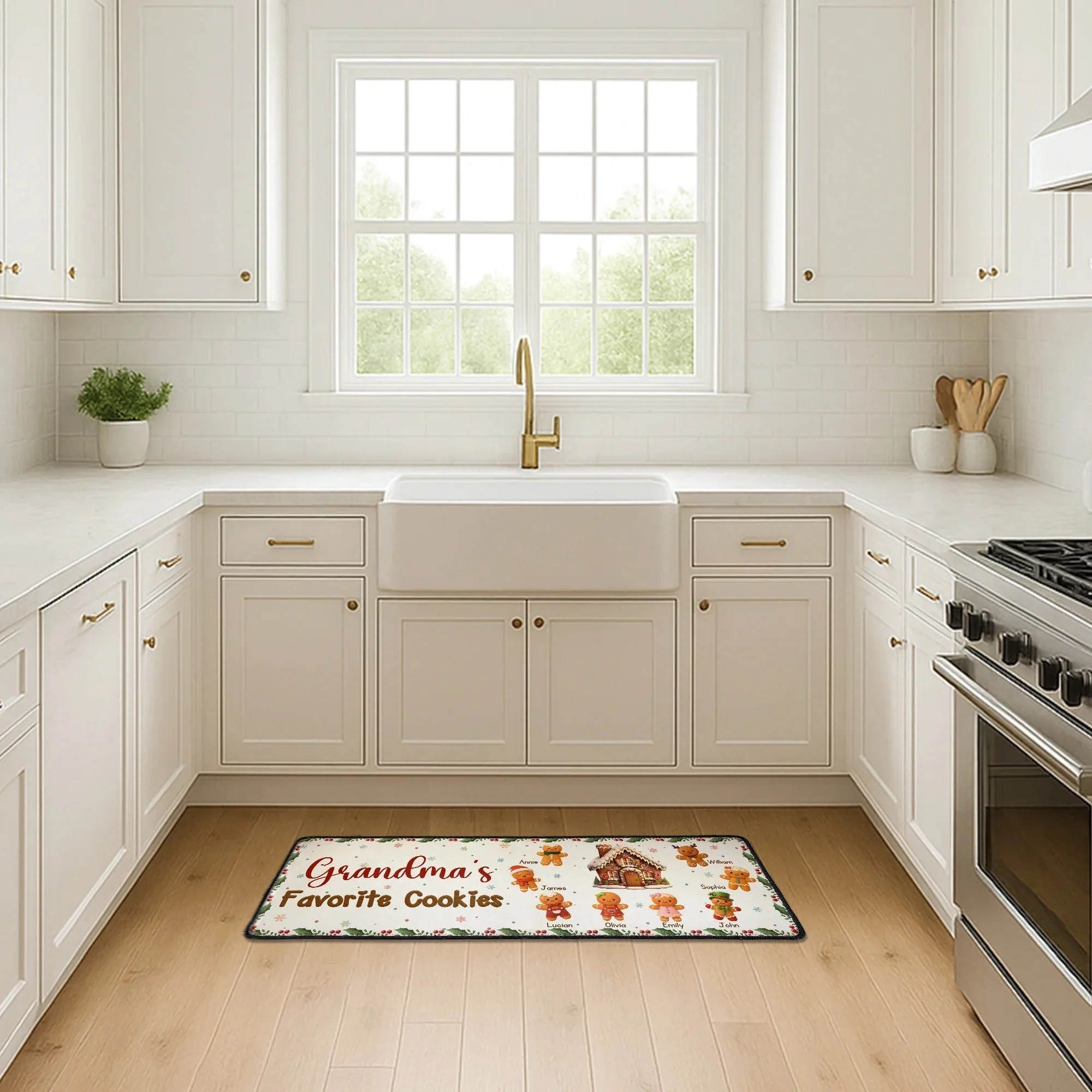 Personalized Standard Doormat for Grandma – Gingerbread Kitchen Runner, Custom Family Design, Cute Holiday Gift Idea - Image 3