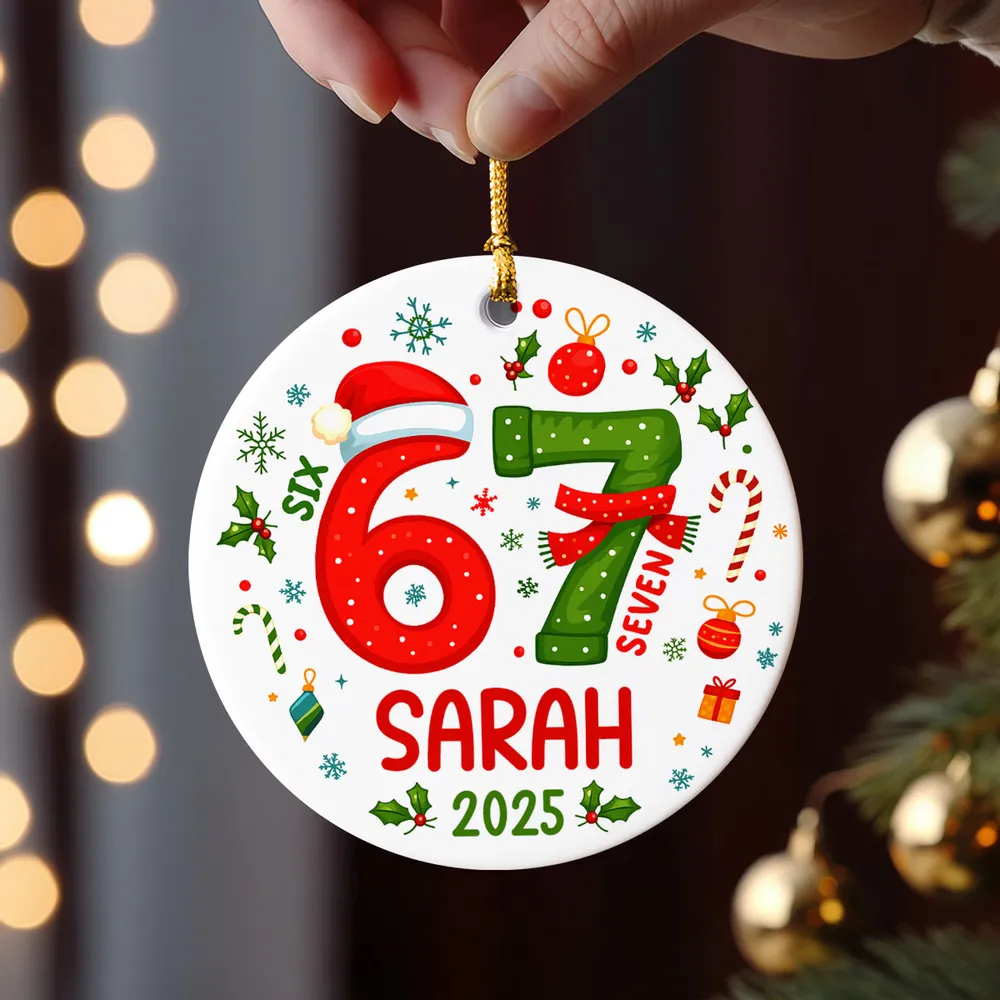 Custom 67 Ceramic Ornament with Cute Holiday Design — Perfect Keepsake for Kids & Grandkids - Image 6