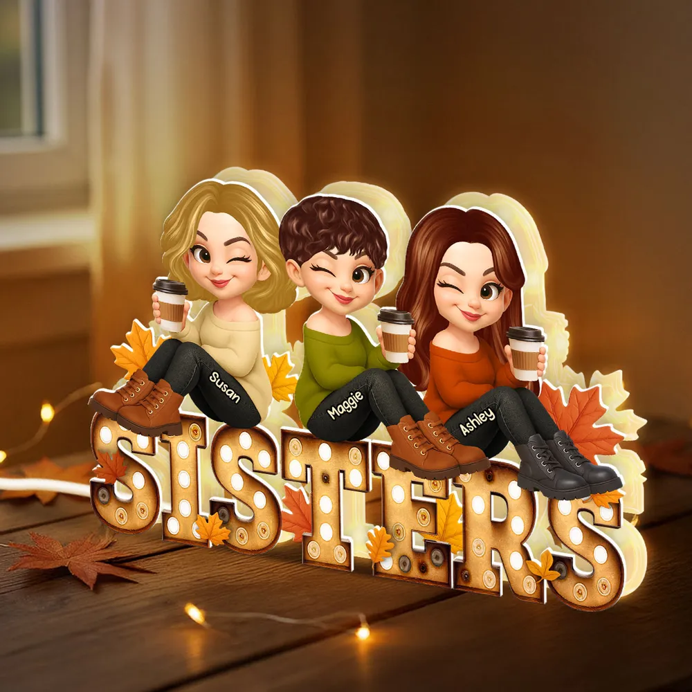 Personalized Sisters Acrylic Light Box with Cute Cartoon Design, Warm Glow Bedroom Lamp, Unique Gift for Best Friend Sisters - Image 3