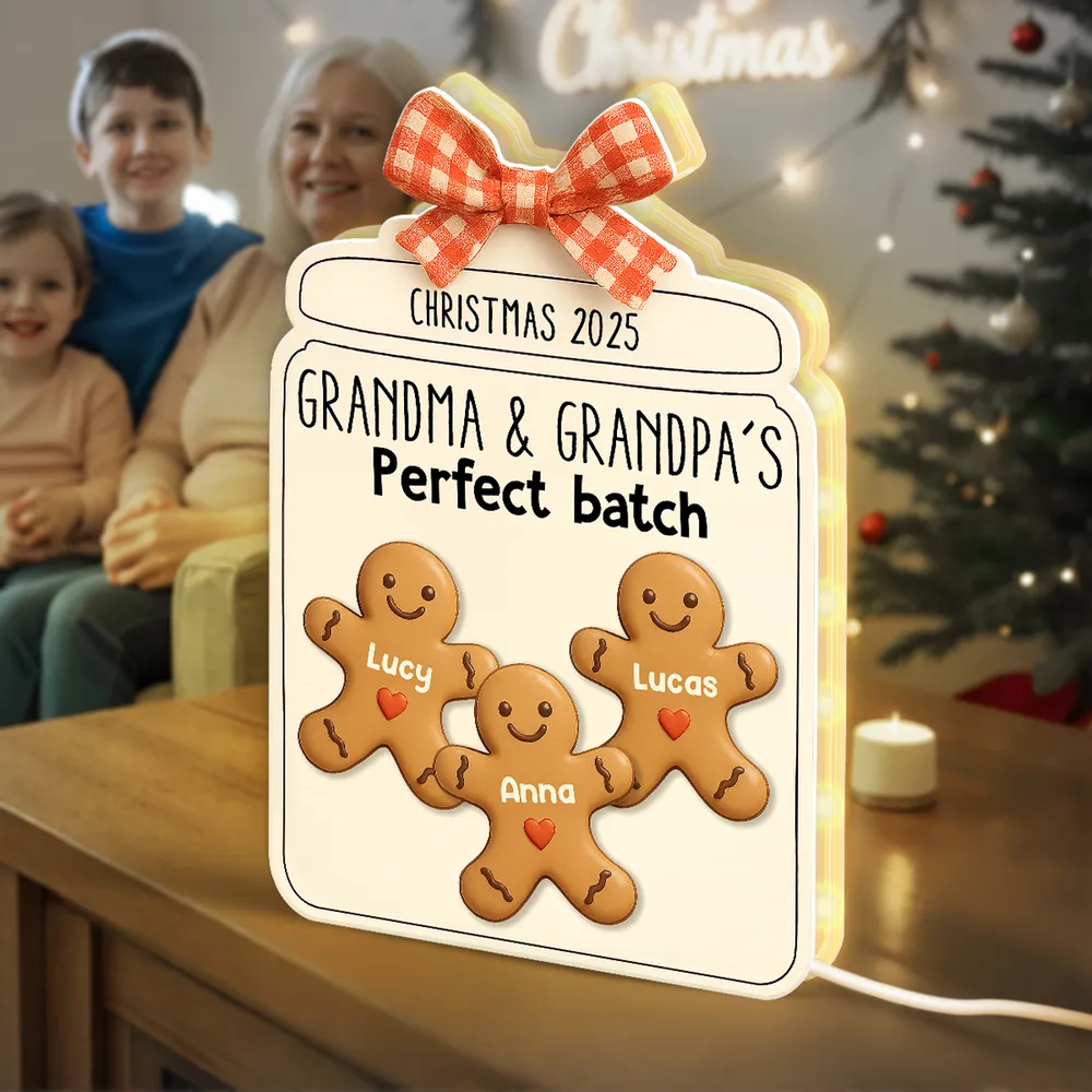 Custom Christmas Acrylic Light Box with Gingerbread Kids Soft Light for Grandparents Cozy Bedroom or Kitchen Décor Unique Gift - Image 3