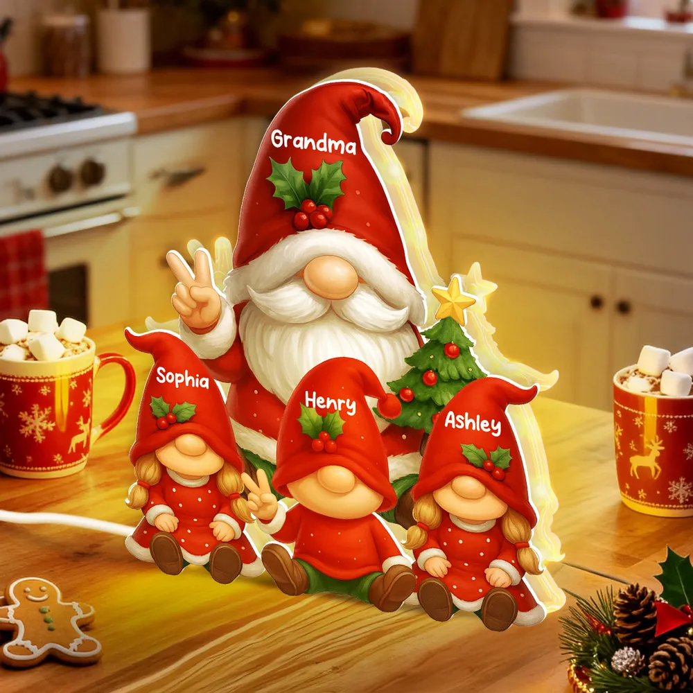 Personalized Acrylic Light Box for Grandma with Grandkids Gnomes, Cozy Christmas Decor & Unique Holiday Gift - Image 6