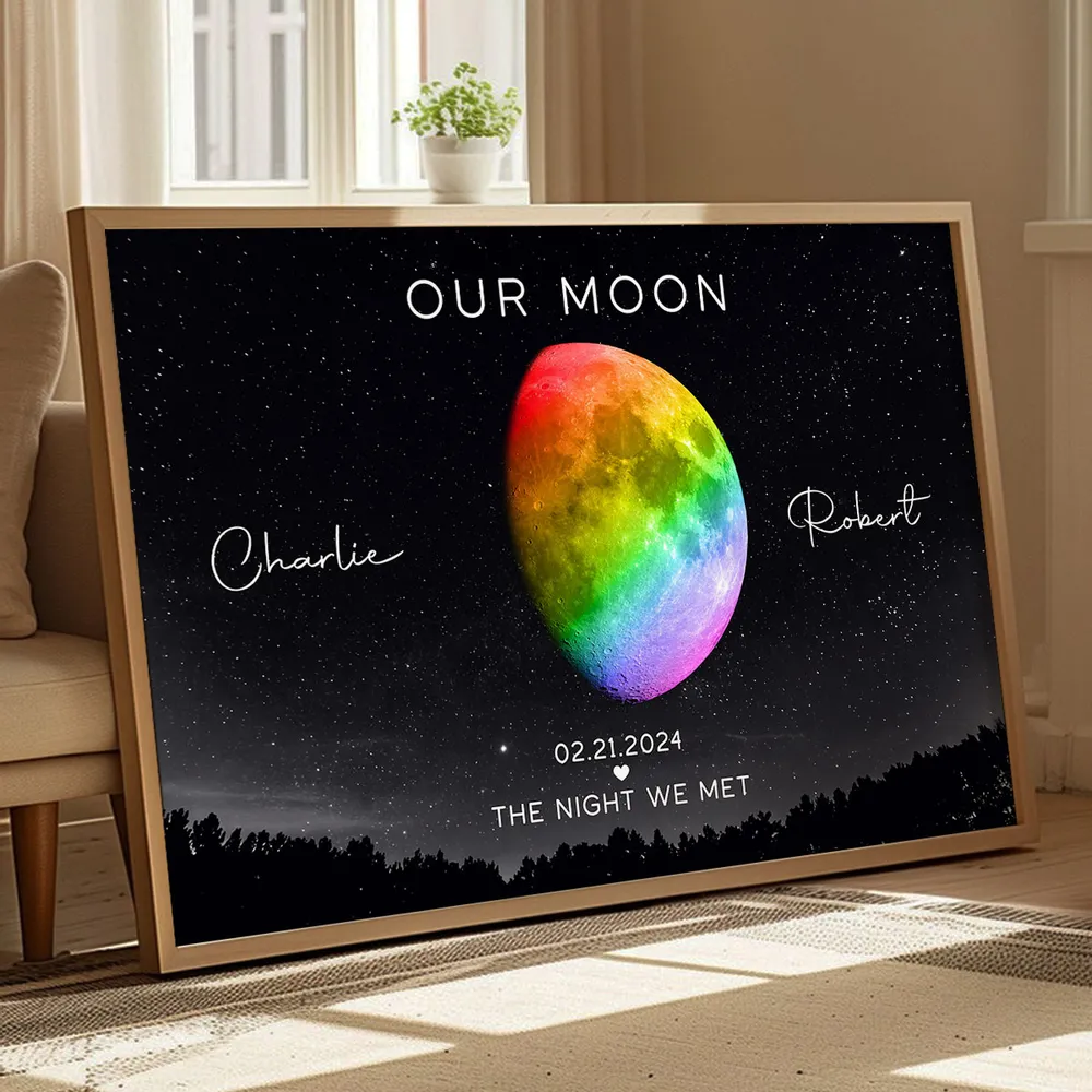 Personalized Moon Phase Poster for Couples, Rainbow Night Sky Wall Art, Unique Anniversary Gift & Pride Keepsake - Image 10