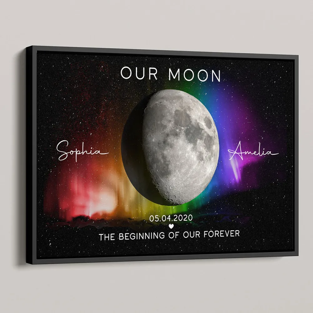 Personalized Moon Phase Poster for Couples, Rainbow Night Sky Wall Art, Unique Anniversary Gift & Pride Keepsake - Image 2