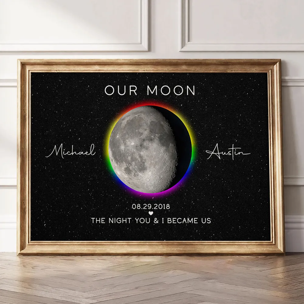 Personalized Moon Phase Poster for Couples, Rainbow Night Sky Wall Art, Unique Anniversary Gift & Pride Keepsake - Image 8