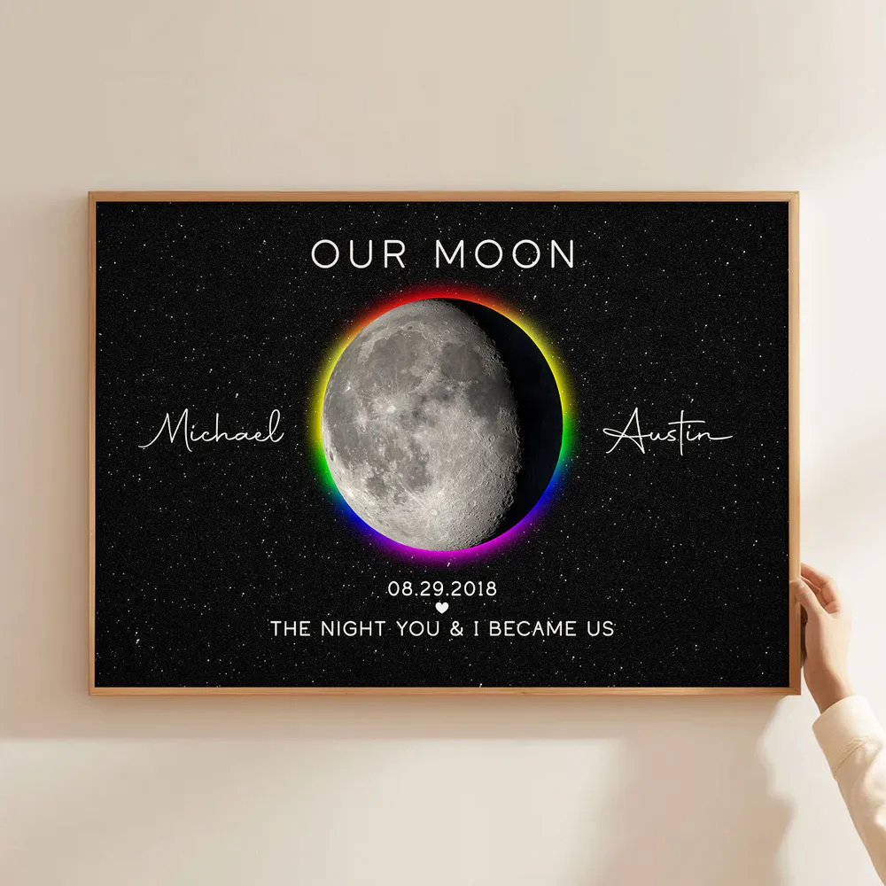 Personalized Moon Phase Poster for Couples, Rainbow Night Sky Wall Art, Unique Anniversary Gift & Pride Keepsake - Image 9