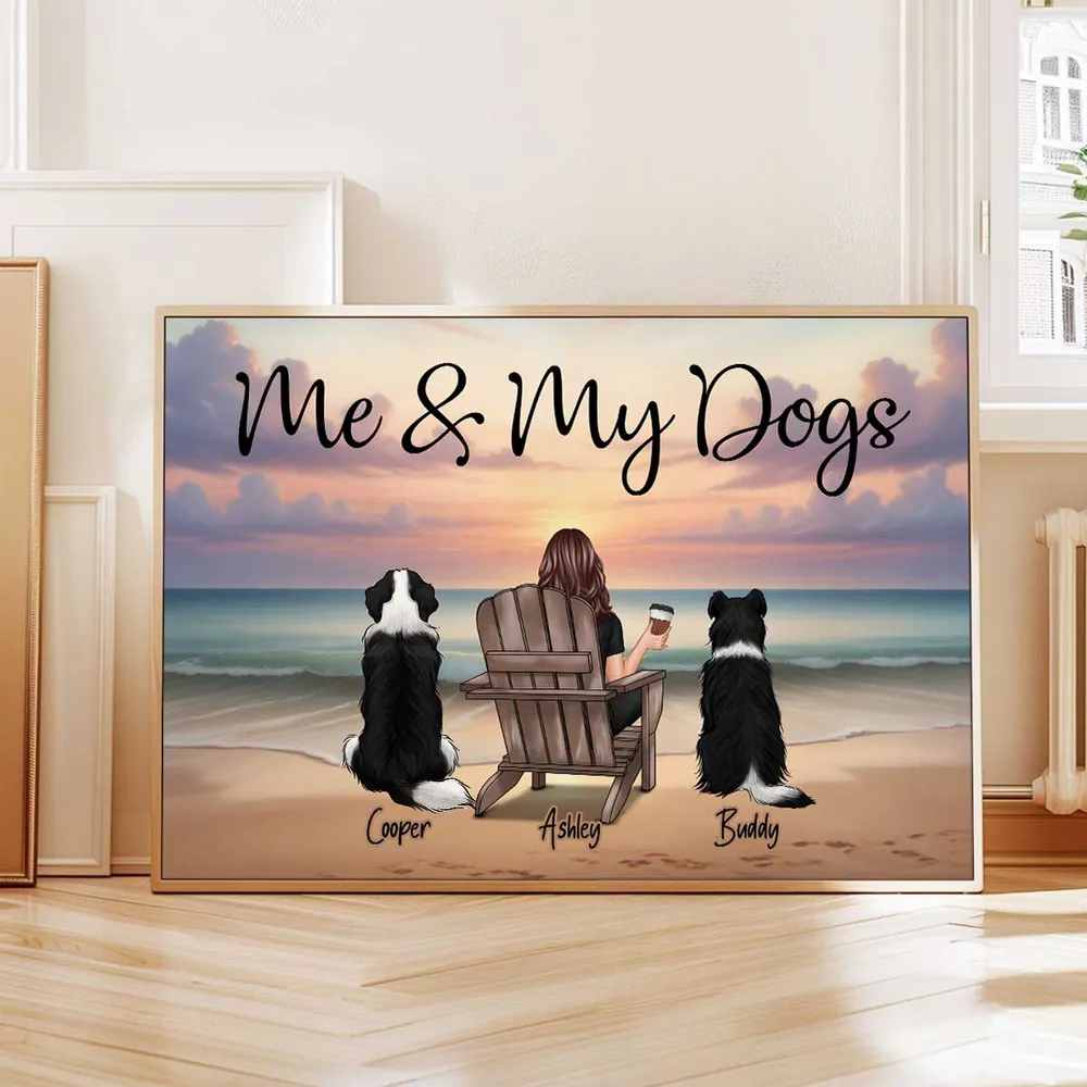 Personalized “Me & My Dogs” Beach Sunset Poster, Custom Pet Lover Wall Art, Unique Gift for Dog Owners - Image 2