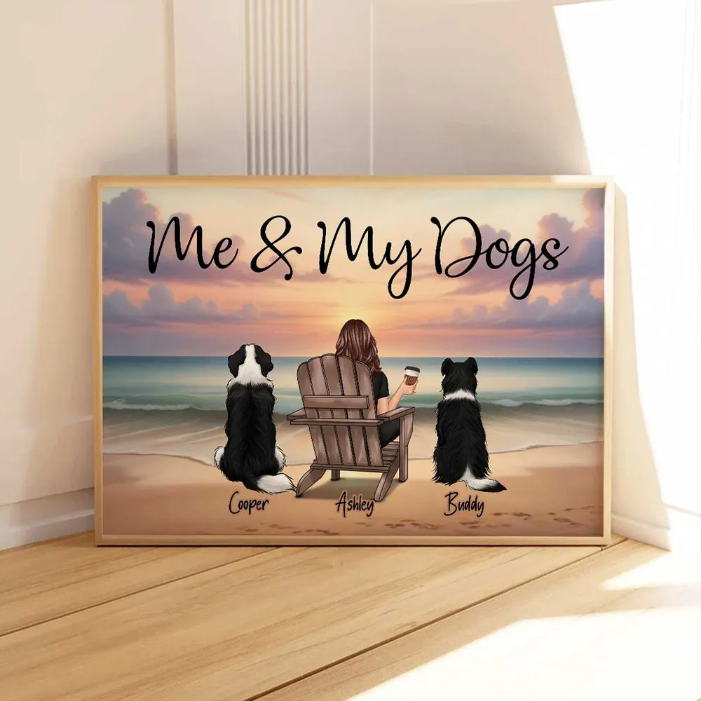 Personalized “Me & My Dogs” Beach Sunset Poster, Custom Pet Lover Wall Art, Unique Gift for Dog Owners - Image 9
