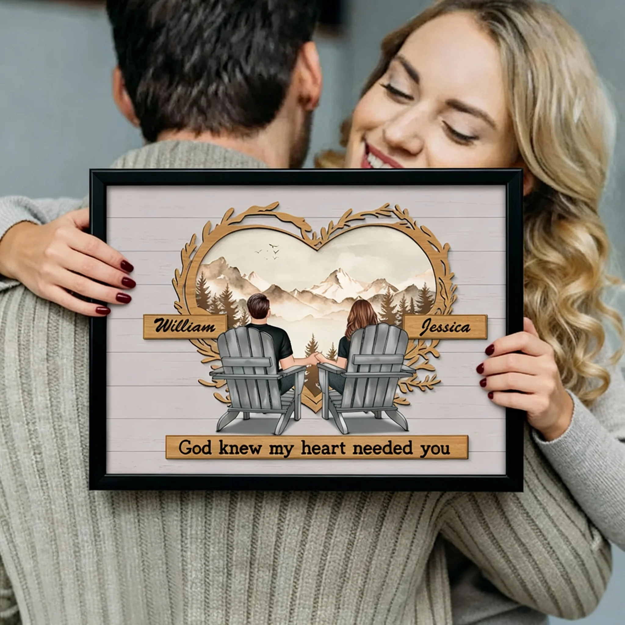 Couple Mountain View Poster – “God Knew My Heart Needed You” wall art, a perfect romantic gift for couples - Image 3