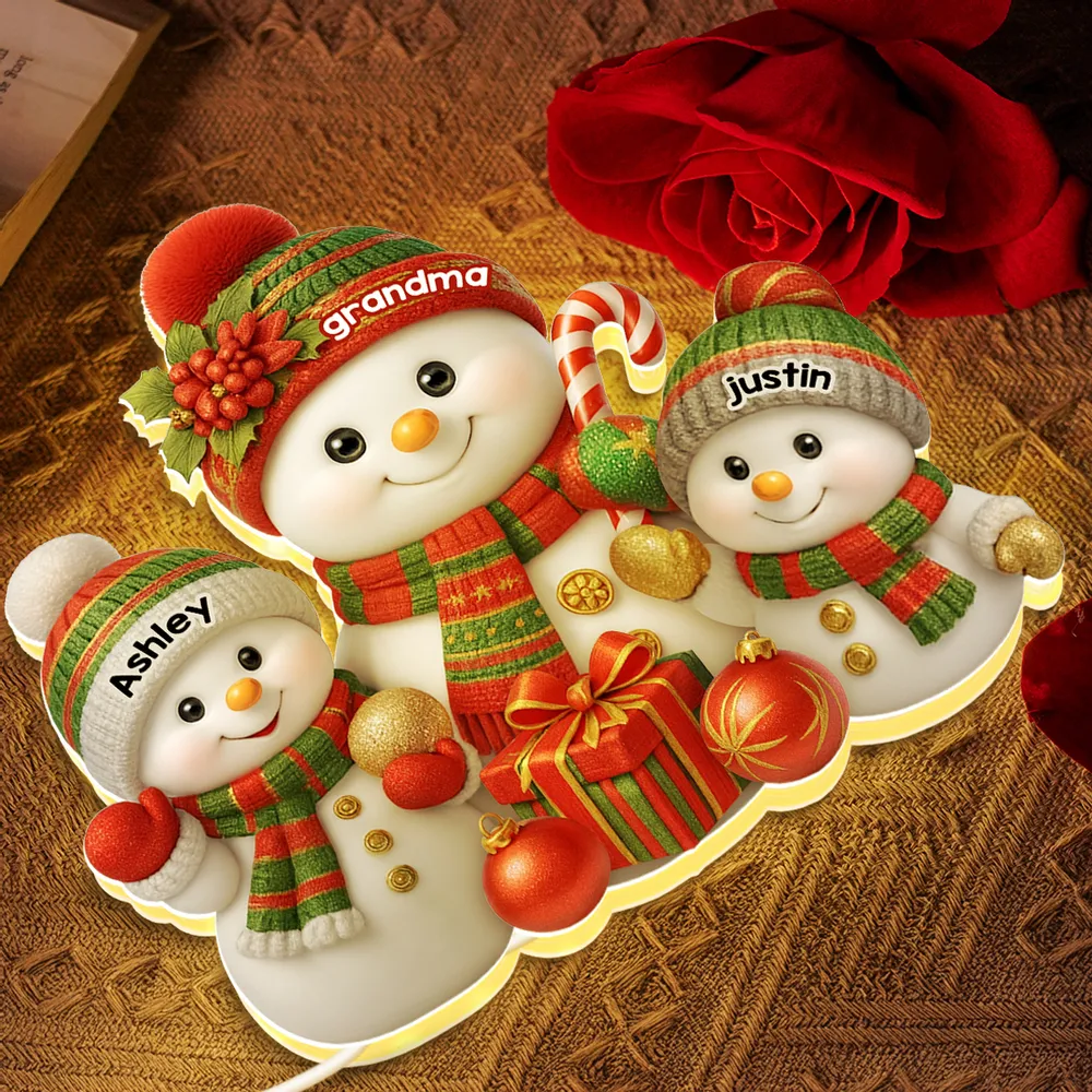 Personalized Acrylic Light Box with Grandma Snowman & Grandkids, Soft Warm Glow Christmas Décor, Unique Gift for Grandma - Image 3