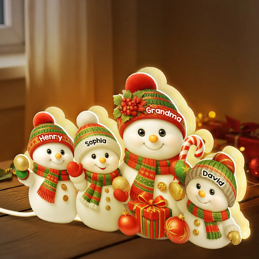 Personalized Acrylic Light Box with Grandma Snowman & Grandkids, Soft Warm Glow Christmas Décor, Unique Gift for Grandma - Image 5