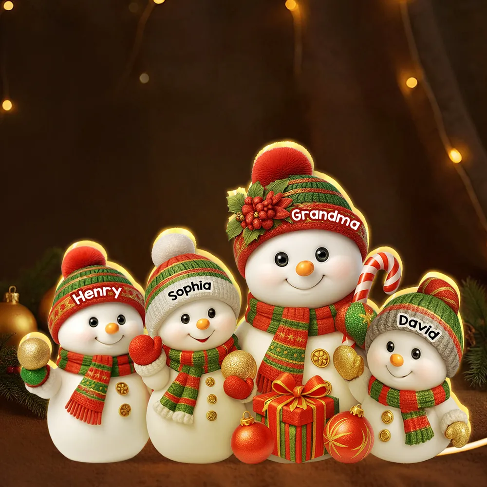 Personalized Acrylic Light Box with Grandma Snowman & Grandkids, Soft Warm Glow Christmas Décor, Unique Gift for Grandma - Image 7