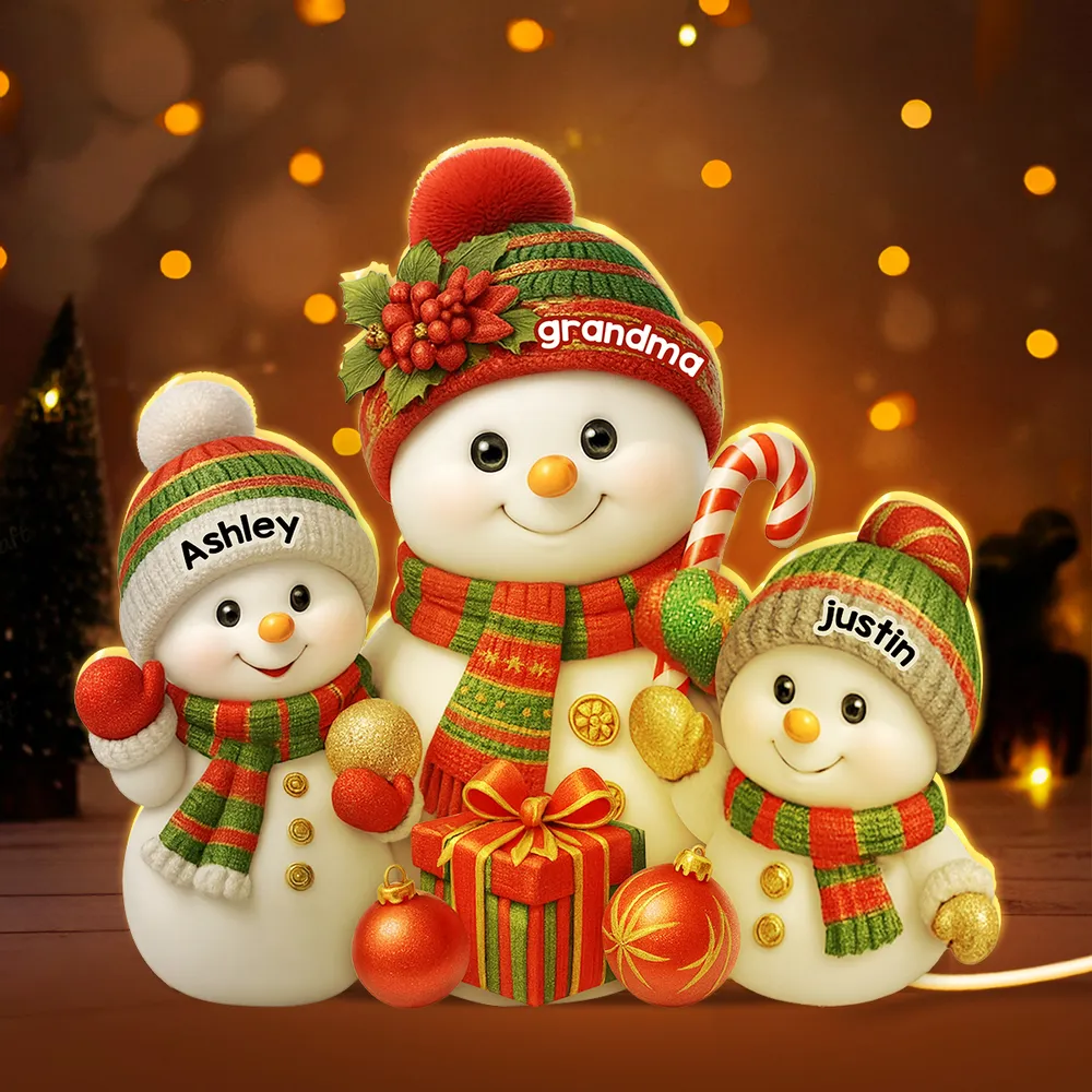 Personalized Acrylic Light Box with Grandma Snowman & Grandkids, Soft Warm Glow Christmas Décor, Unique Gift for Grandma - Image 8